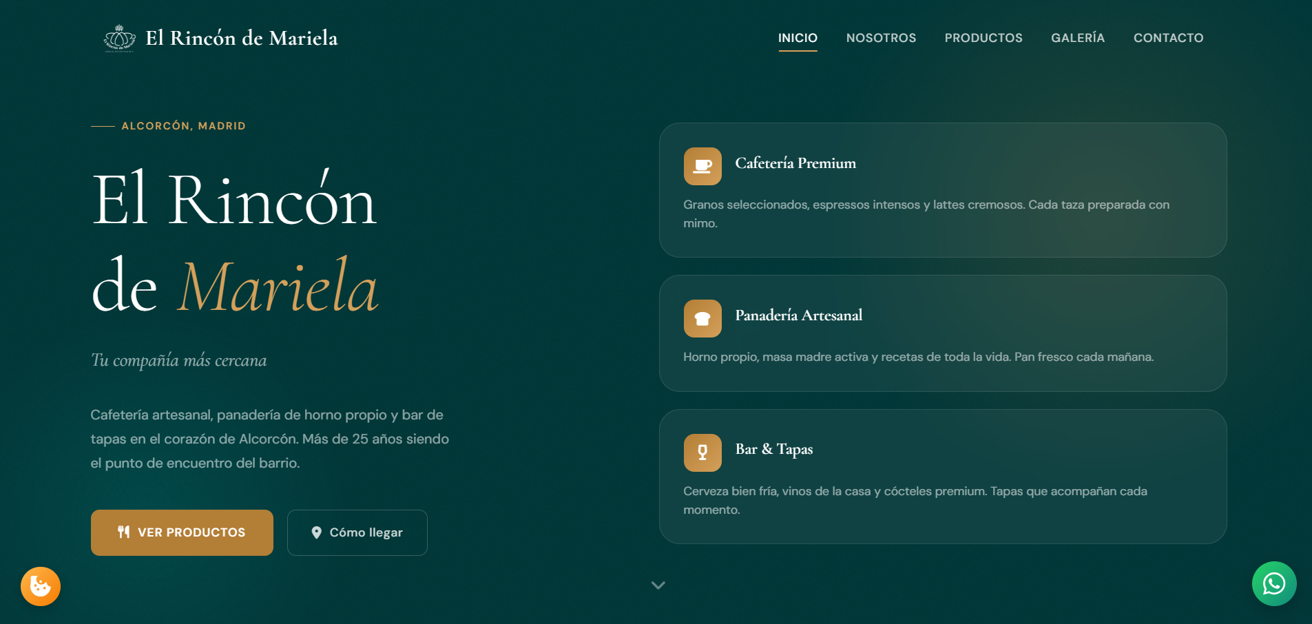 El Rincón de Mariela — Web para cafetería, panadería y bar