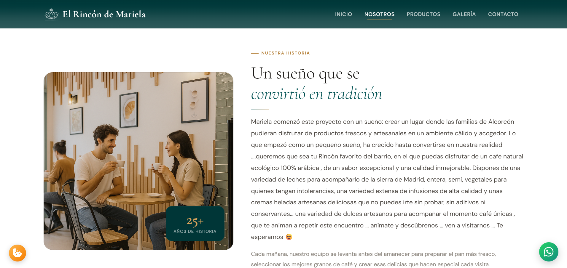 El Rincón de Mariela — Web para cafetería, panadería y bar
